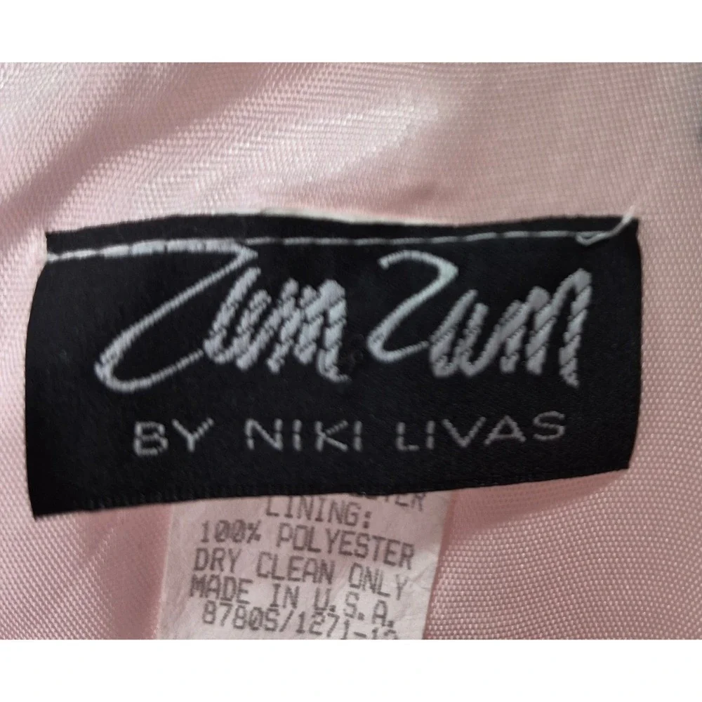 Vintage Zum Zum by Niki Livas Pink Black Satin Bow Cocktail Dress Size 3-4 90s - Picture 3 of 5